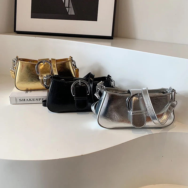 2024 new baguette bag women\'s dinner bag shoulder bag pack cosmetics storage Fashion bright PU material
