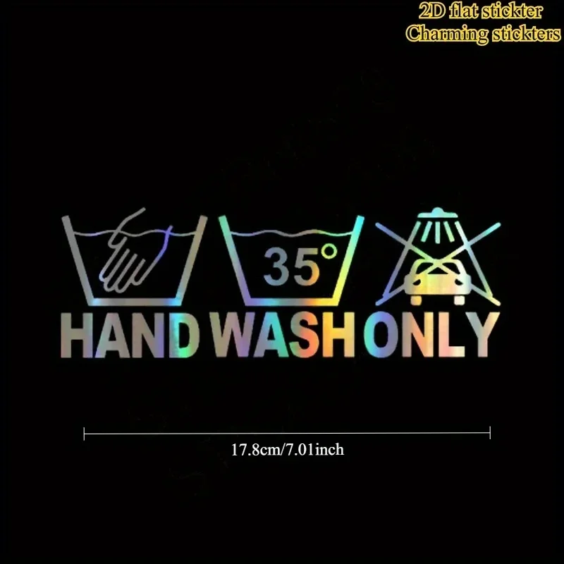 1pc 2D Flat Hand Wash Only Funny Laundry Symbol Vinyl Sticker Waterproof UV Resistant Decal for Car Window Decor