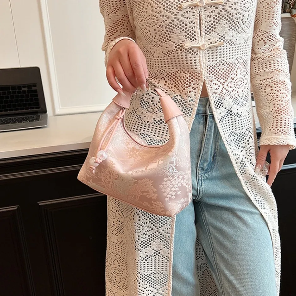 

4 Colors Embroidered Chinese Style Handbag Canvas Zipper Pea Purses Luxury Adjustable Cheongsam Bag Shopping