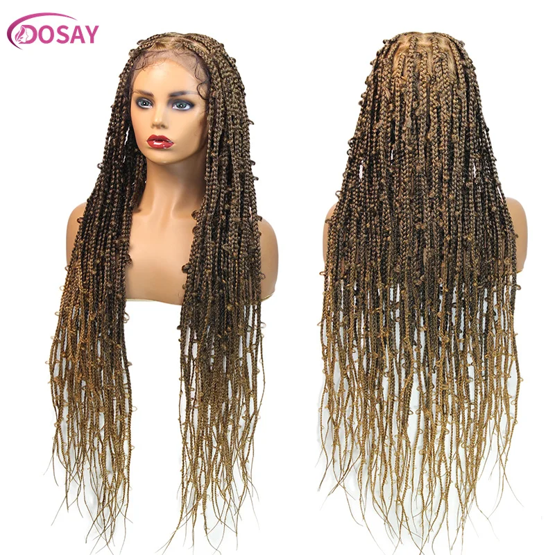 36" vlinder synthetische pruik # 27 Honingblonde Gevlochten Full Lace Pruiken Jungle Vlechthaar Bordeaux Godin Locs Box Vlechten Pruik