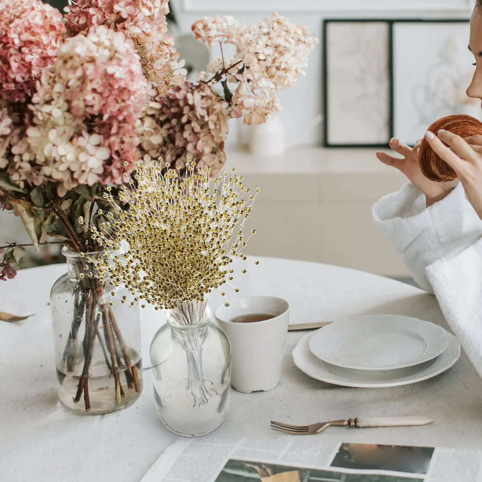 

100Pcs String Pearl Stick Beads Plastic Pearl Sticks Wedding Bouquet Supplies Bridal Garland Party Decor Bridal Bouquet Material