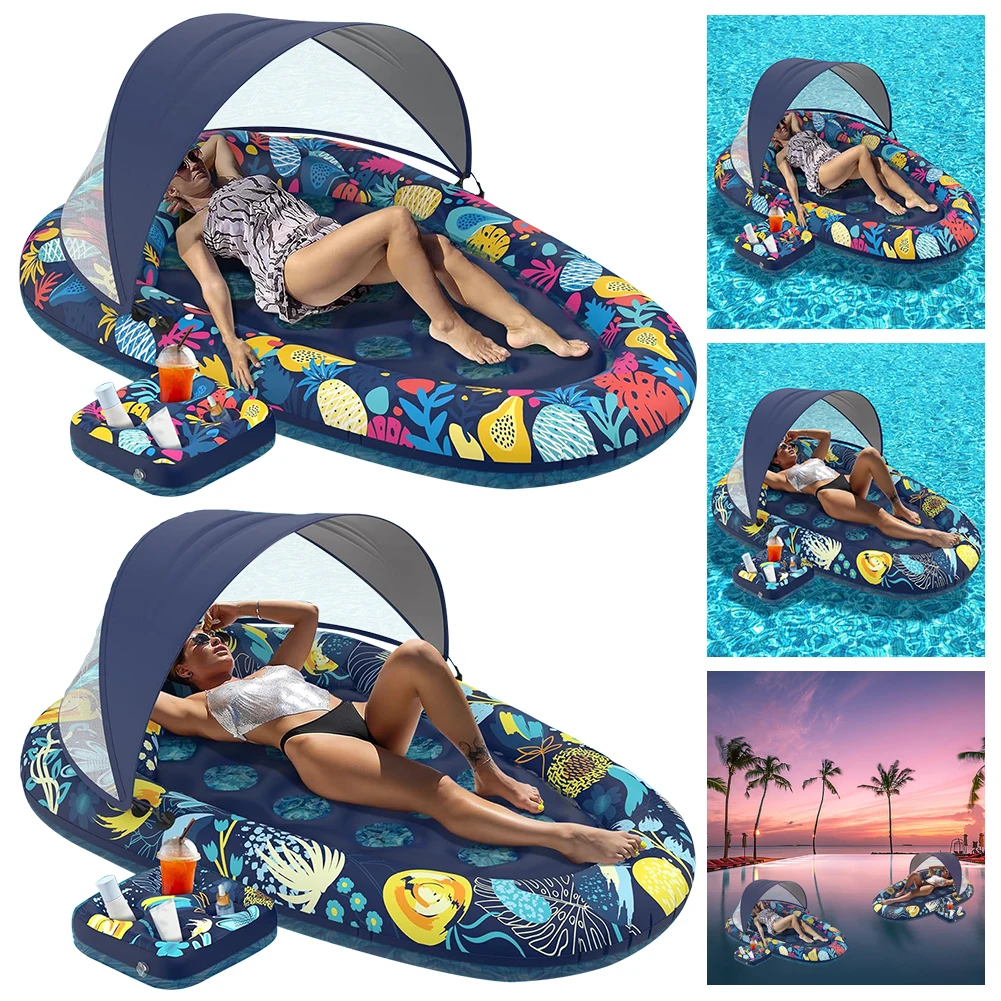 Extra Large Pool Floats for Adults with Sun Shade Canopy Pool Chair Lounge Float Cup Holder Pool Chair Float for Pool Lake Beach