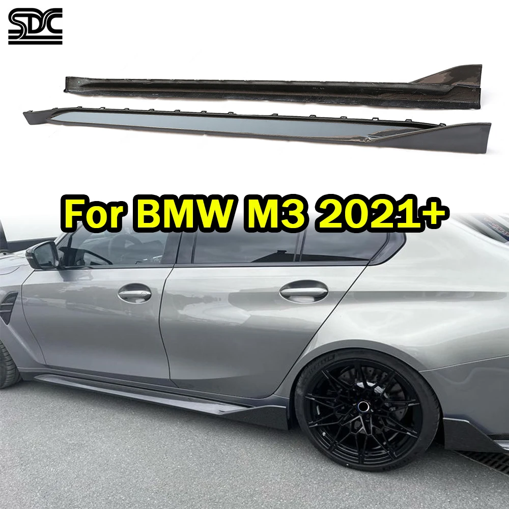 For BMW M3 G80 G81 Touring Real Dry Carbon Fiber Side Skirts Extension Kits MP Style  2 Pcs