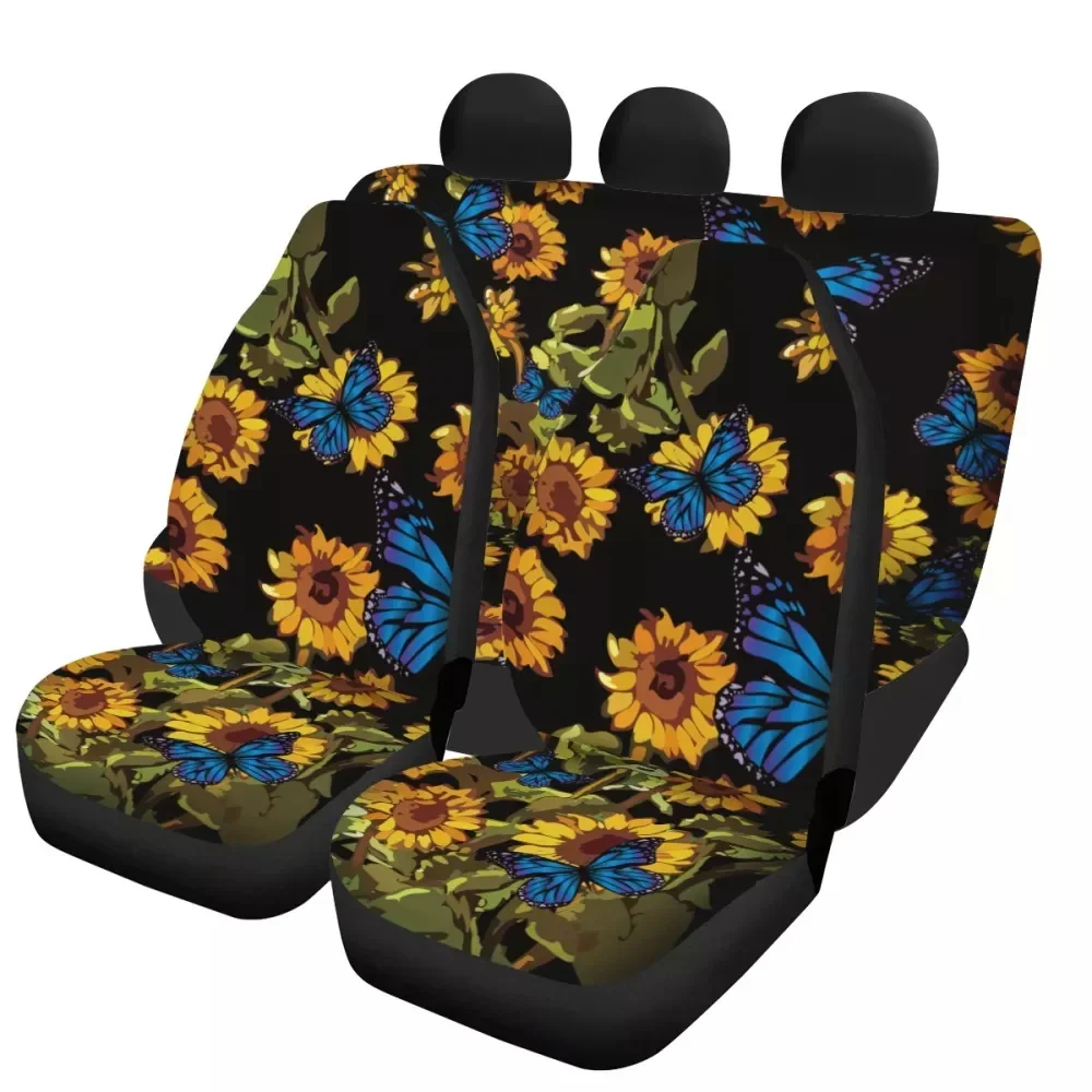 

3D Beautiful Butterfly Sunflower Slip-Resistant Car Interior Seats Protector Comfortable Front/Back Car Seat Covers