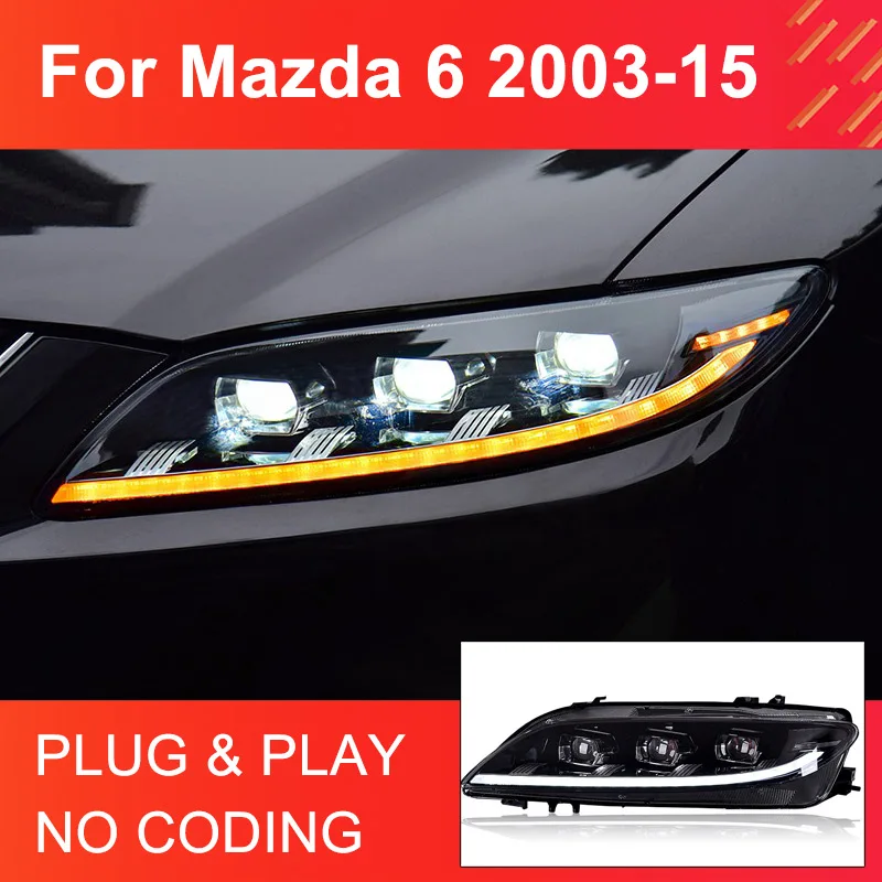 

1 Pair LED Headlight Assembly for Mazda 6 2003-2015 Headlights Plug and Play with DRL Dynamic Turning Projector Lens Head Lampss