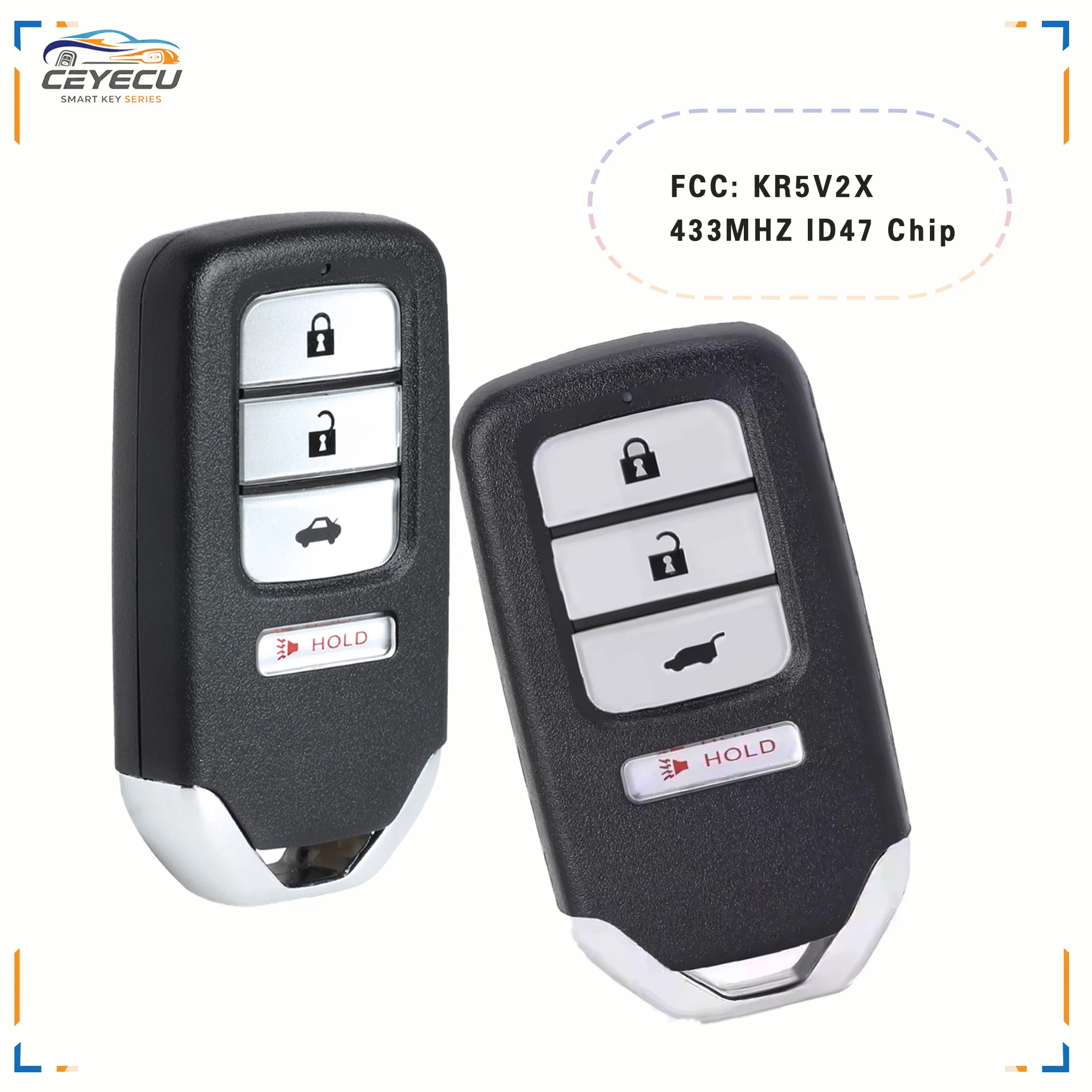 KEYECU KR5V2X Proximity Smart Key Fob for Honda Civic Honda Civic CR‑V Pilot Odyssey 2016 2017 2018 2019 2020 433MHz ID47 Chip