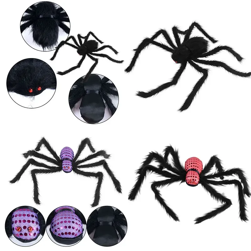 30cm/75cm Halloween Giant Black Spider Scary Red Eyes Plush Animal Haunted Bar Praty House Garden Home Halloween Horror Decor