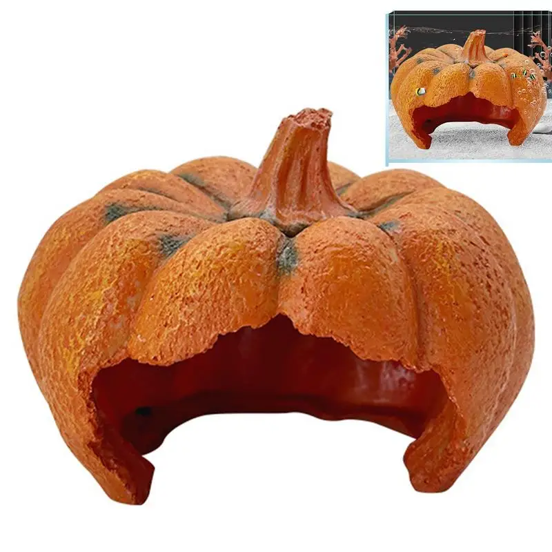 Pumpkin Fish Tank Decor Reptile Hideout Resin Reptile Hideout Sturdy Cute Hide Cave Habitat Fish Tank Decor Figures For