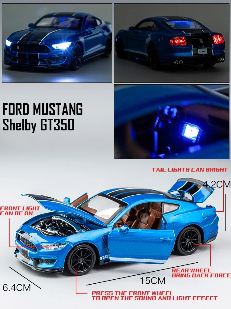 1:32 hohe Simulation Supercar Ford Mustang Shelby GT350 Auto Modell Legierung Ziehen Zurück Kid Spielzeug Auto 4 Offene Tür Kinder der Geschenke Baby