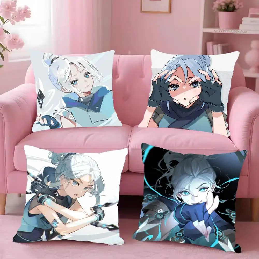 Game V-Valorant J-Jett Pillow Case Cover Square Sofa With For Pattern Comfortable Cushion suitable Of Room