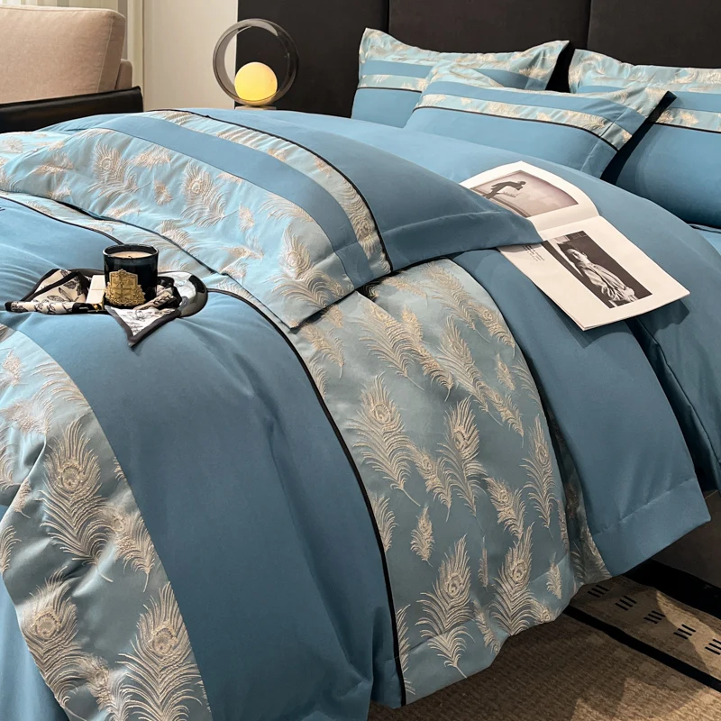 4Pcs Light Luxury Style 100% Pure Cotton High-end A Long-Staple Cotton New Naked Sleeping Duvet Cover Bedding 200x230 220x240 4