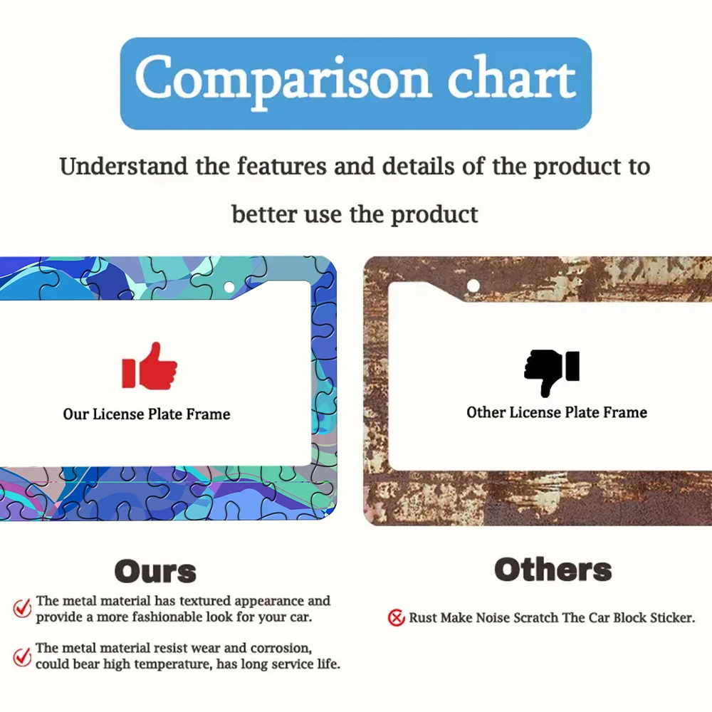 لغز - إطار لوحة ترخيص منقوش مع أضواء ملونة، يأتي مع مجموعة براغي، مثالية لتزيين السيارة وكهدية مقاس 12 × 6 بوصة #4
