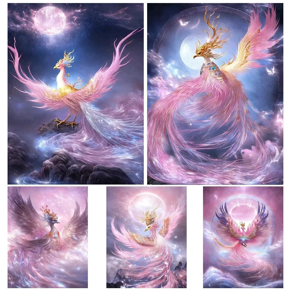 Golden Purple Phoenix DIY Diamond Art Painting New 2024 Mosaic Cross Stitch Kits Rhinestone Embroidery Picture Home Decor E600