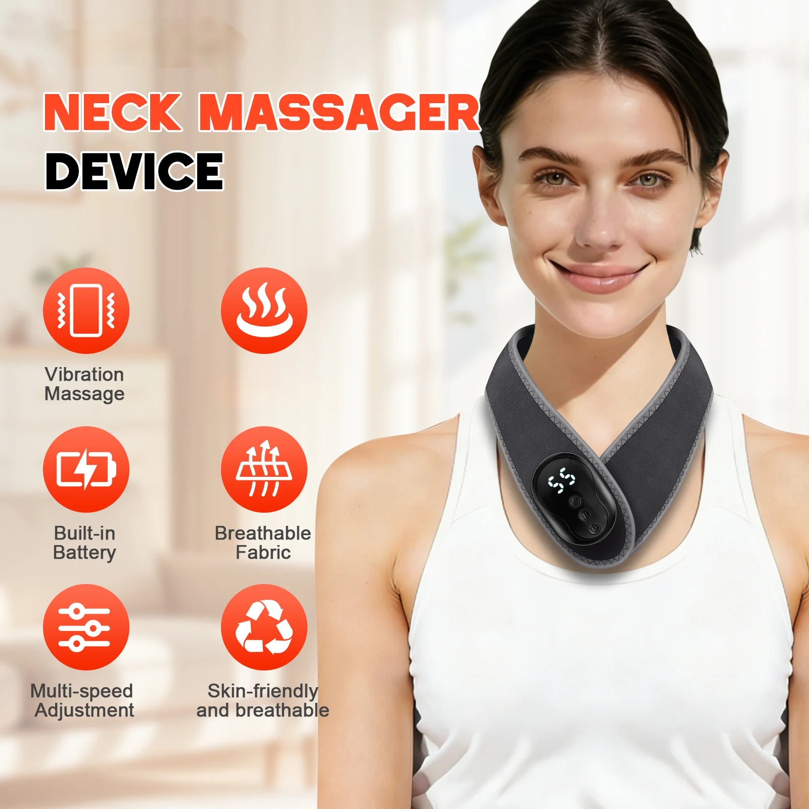 Rechargeable Neck Massager Portable Neck Vibration Scarf Soft Wearable Cervical Pad for Everyday Comfort Ideal for Home Office