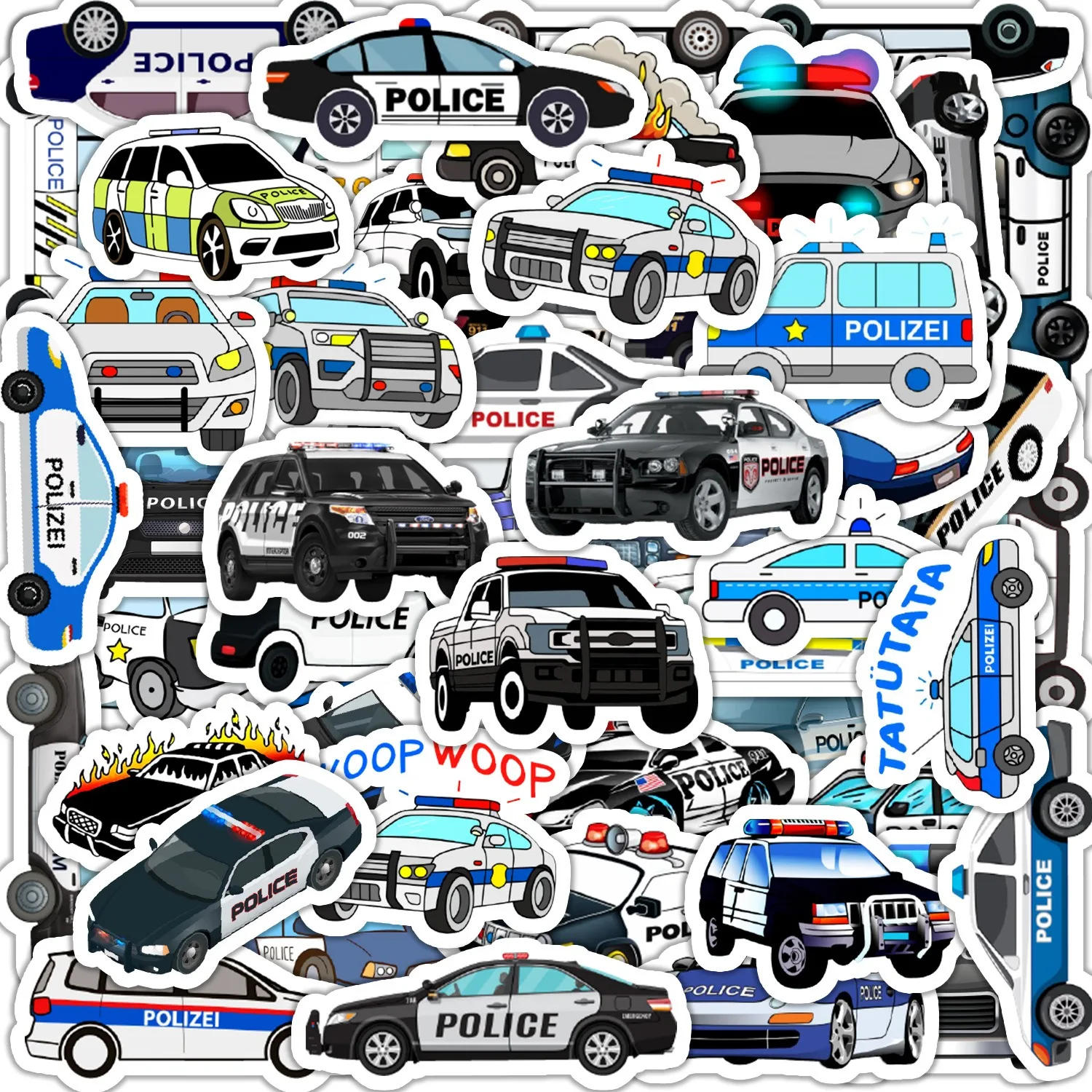 50pcs Police Cars Graffiti Sticker Skateboard Suitcase Guitar Kettle Deco Laptop Skin Waterproof Phone Case