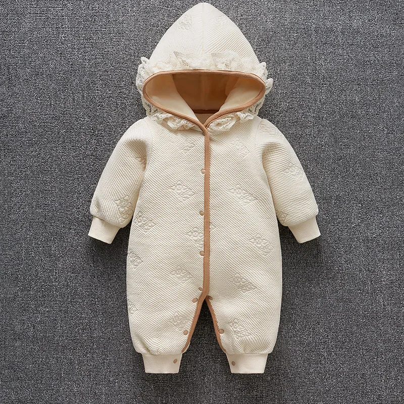 Autumn Winter Newborn Baby Girl Rompers  Air cotton Thicken   Warm Princess Girls Hooded Onesie Clothes