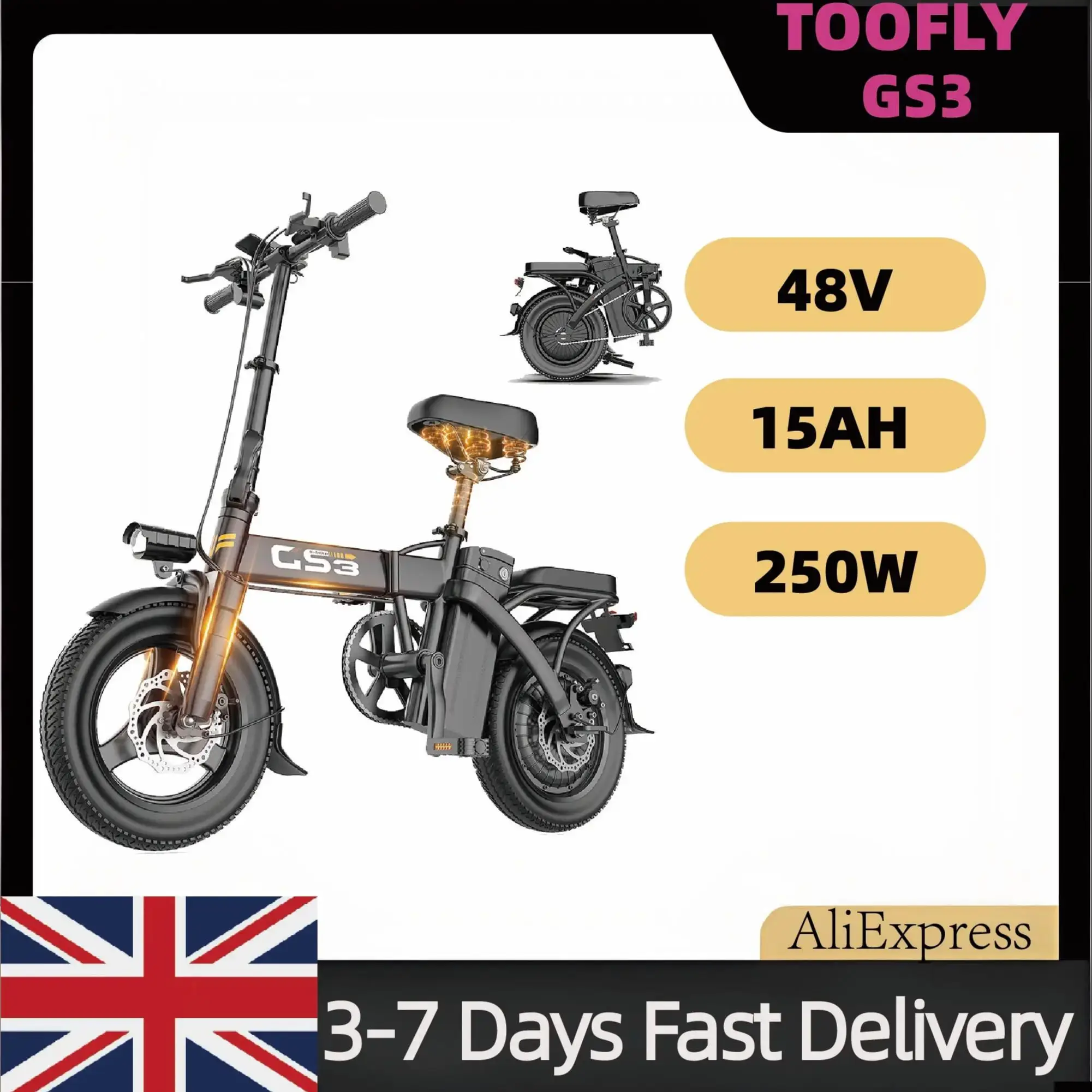 AliExpress Toofly GS3 Adult city  Electric Bicycle, 250W ebike, 48V 15AH E-bike, 14-inch tire Foldable Electric Bike