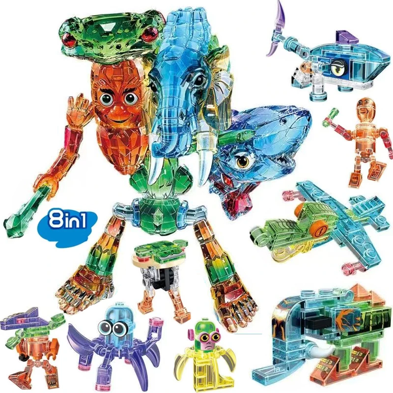 8-in-1 Transparente Italienische Brainrot Tung Sahur Bausteine Tralalelo Tralala Hai-Bausteine Spielzeug Geschenk für Kinder