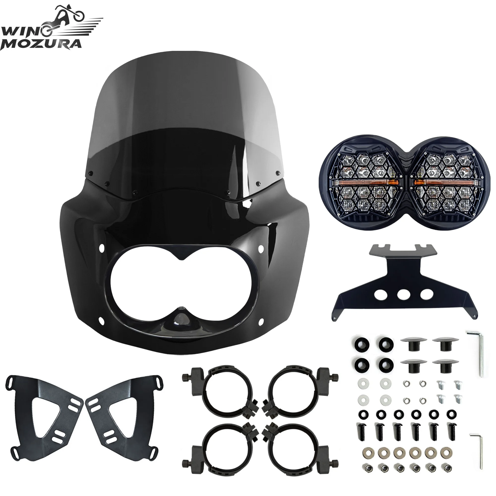 11" Windshield Front Fairing Double Lamp Deflector For Harley Softail Street Bob FXBB 2018-2024 Standard Softail FXST 2018-2021