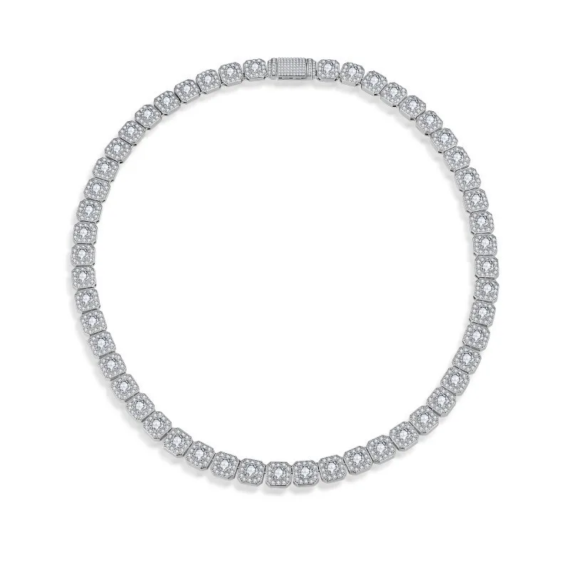 KEEP YES Total 48.9ct/53.52ct 5.5mm Moissanite Diamond Tennis Necklace 925 Sterling Silver for Women Men Hiphop Diamond Necklace