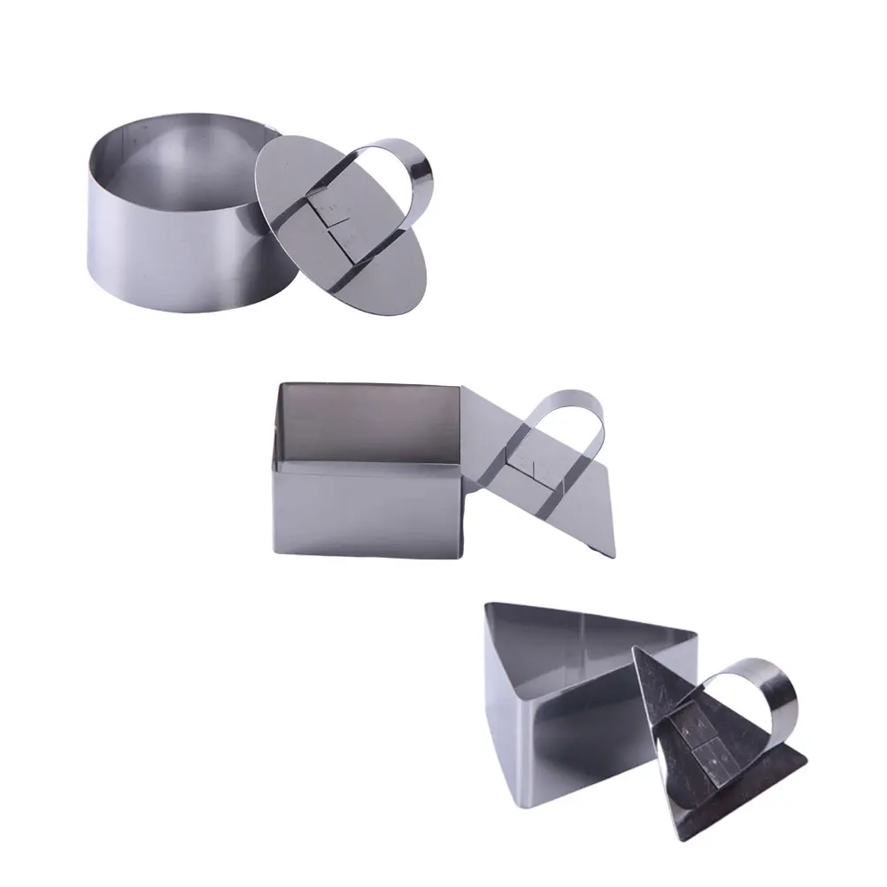 

3pcs Stainless Steel Mousse Ring Set Square Round Triangle Baking Tool Cookie Pastry Dough Cutter Non-Stick Reusable Corrosion