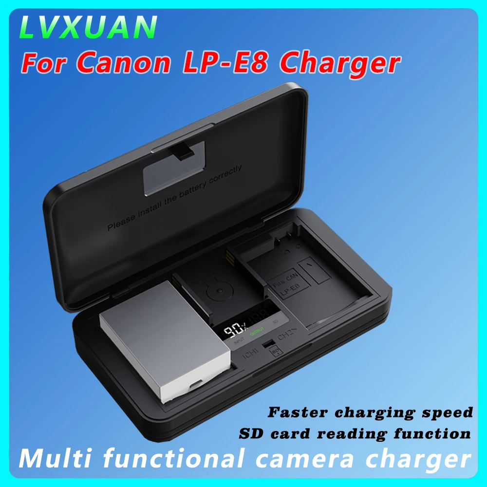 LP-E8 digital charger, with card reading function, for Canon LC-E8, LC-E8C, LC-E8E, Canon EOS Rebel T2i, T3i, T4i, T5i, 550D