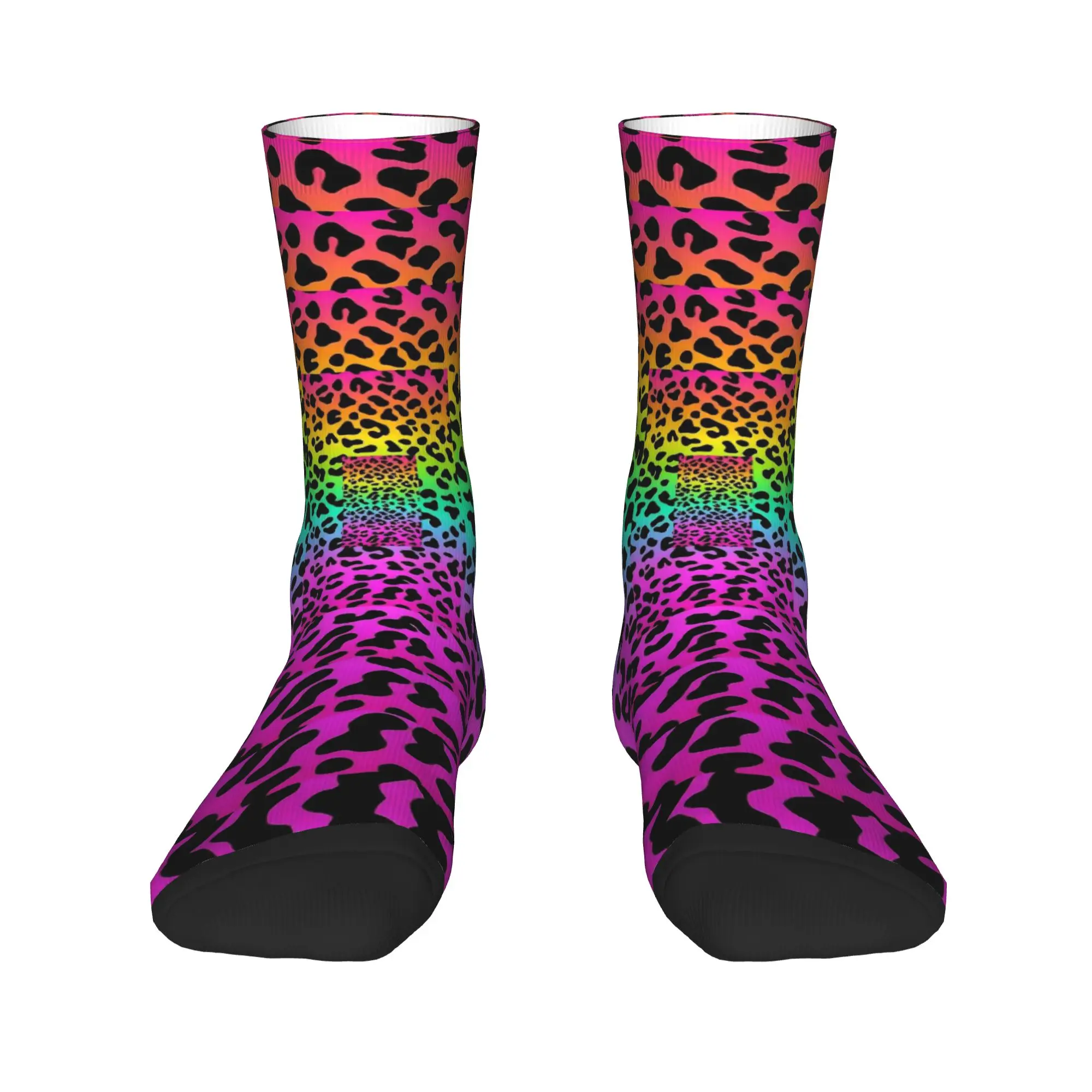 Psychedelic 80s Leopard Stockings Women Men Abstract Art Socks Quality Gothic Socks Spring Skateboard Anti Skid Socks Gift