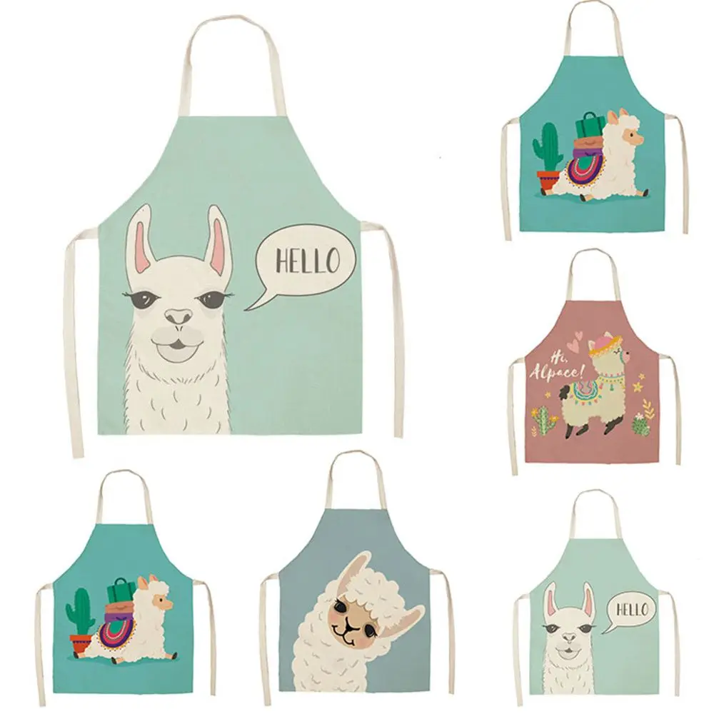 Baking Waist Bib Cotton Linen Women Pinafore Sleeveless Aprons Adult / Child Aprons Alpaca llama