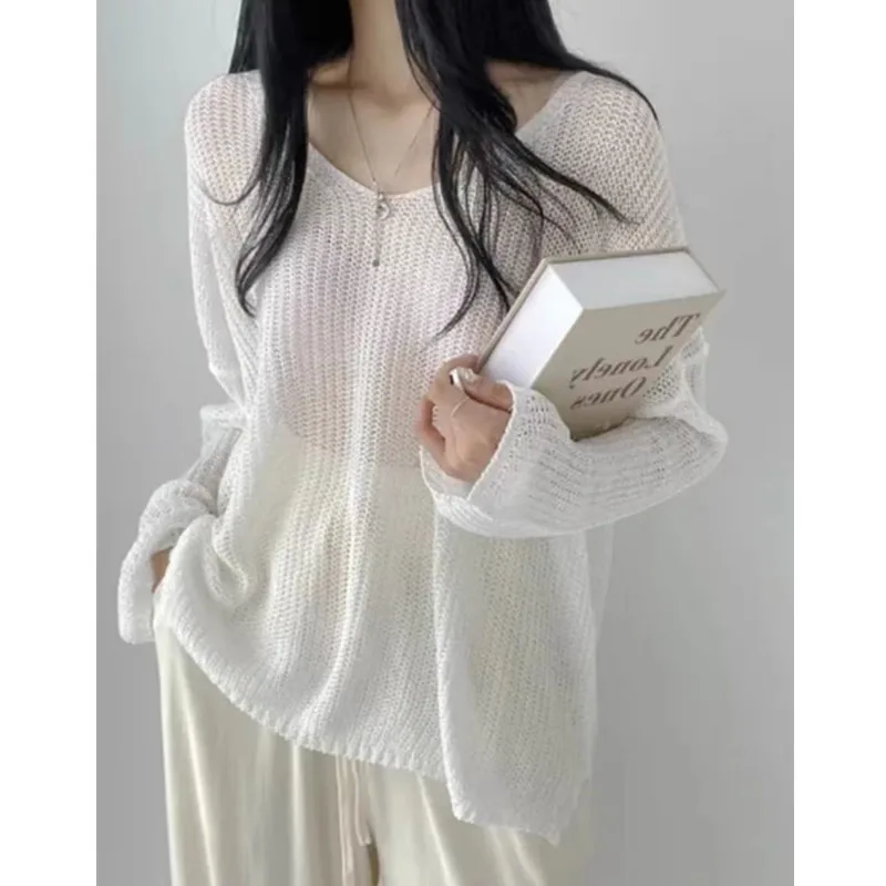 New Fashion Knitted Mesh Pullover Women Summer Autumn New Casual Ladies Elegant Hollowed Out Tops Female Cheap Wholesale