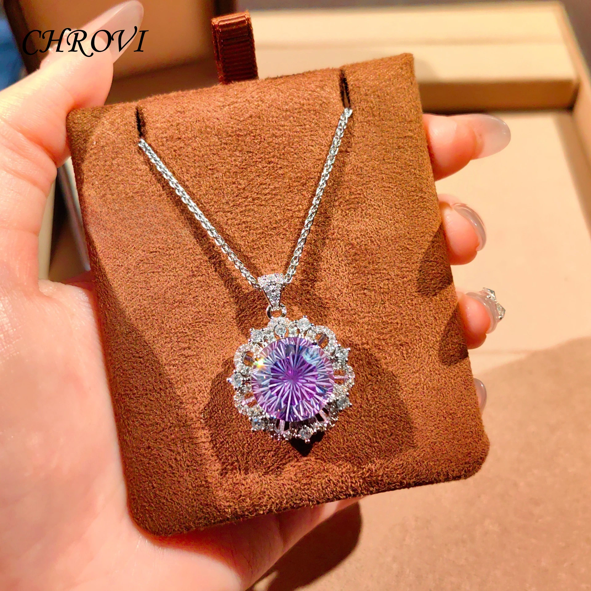 Luxuriöse 925 Sterling Silber Sonnenblumen-Feuerwerk-Schliff Halskette mit Edelstein-Schlüsselbeinkette für Damen Choker-Halskette – Detail 14