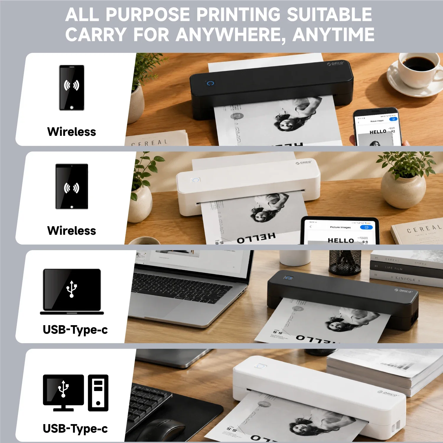 ORICO MT80 Original A4 Thermal Printer Portable Inkless Printing Machine Bluetooth Connect For Home Office Use Document Printers