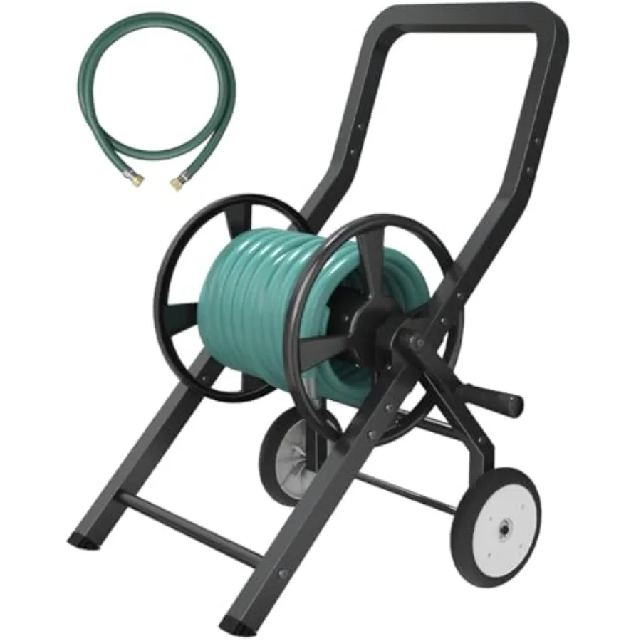 Garden Hose Reel Cart with Wheels, Outdoor Water Hose Cart Black