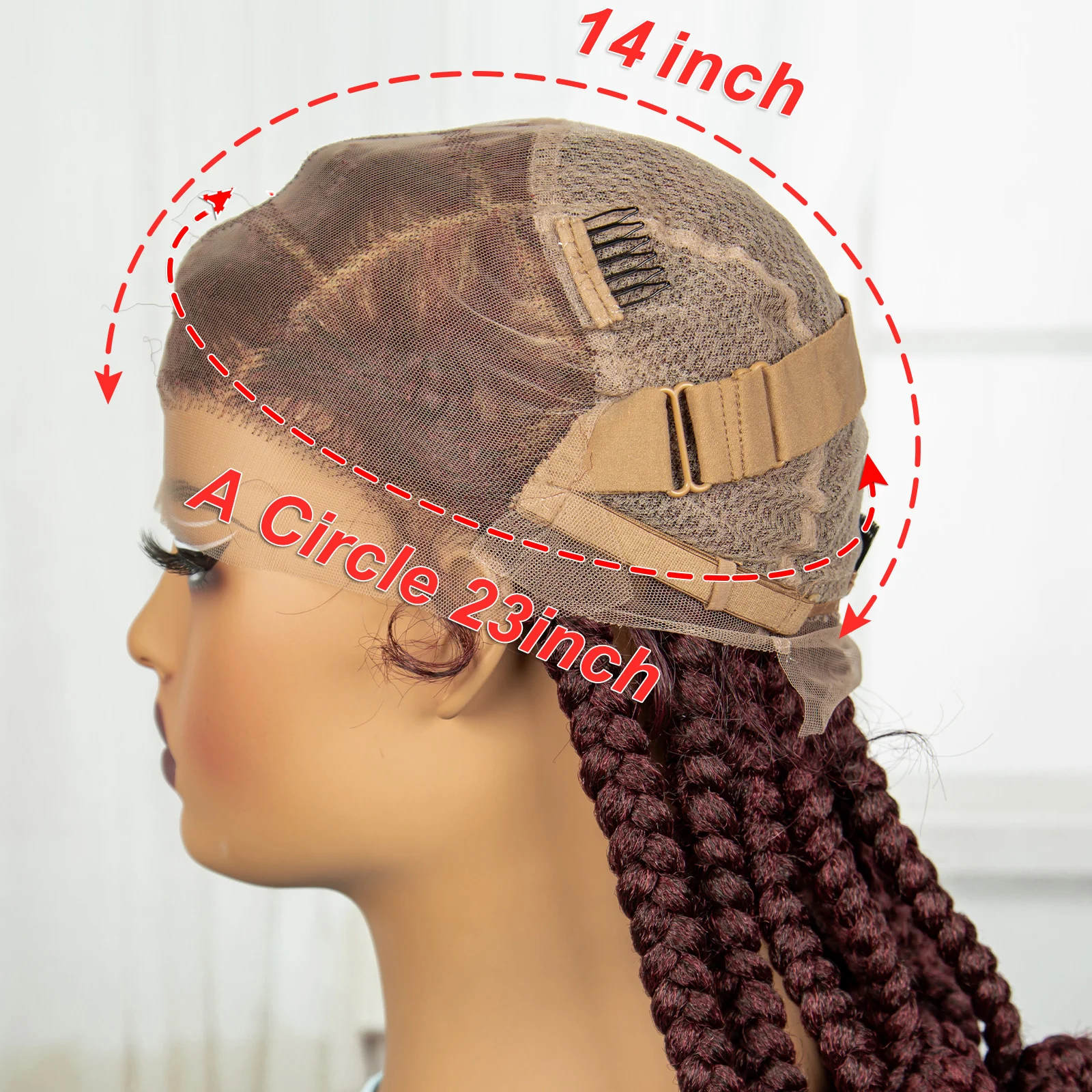 Bordeauxrood 14 Inch Synthetische Bantu Gevlochten Pruiken Transparant Volledig Kant Haar Pruiken Knoedeloze Doos Vlechten Met Babyhaar Voor Zwarte Vrouwen