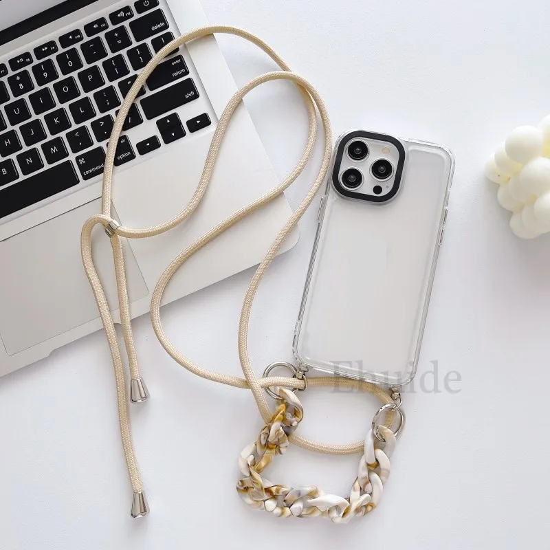 Marble Chain Bracelet Case For Samsung Galaxy A55 A35 A54 A34 A24 A14 A15 A25 S24 Crossbody Strap Lanyard Acrylic Clear Cover