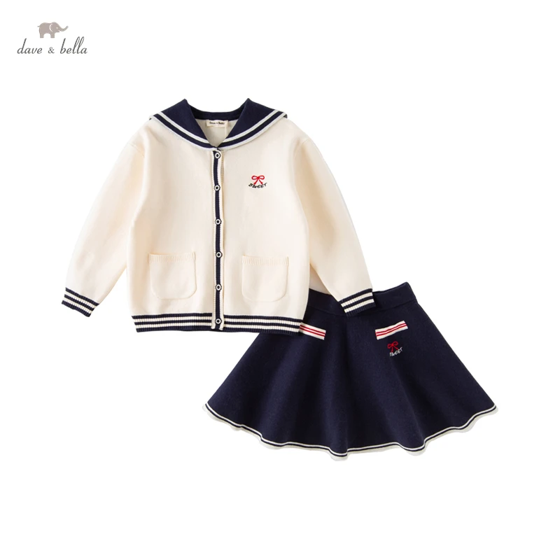 DK3222225 Dave Bella  Autumn 5Y-13Y  Girls Solid Sweater Clothing Sets Children Lovely  Suits High Quality Clothes Girls Outfit