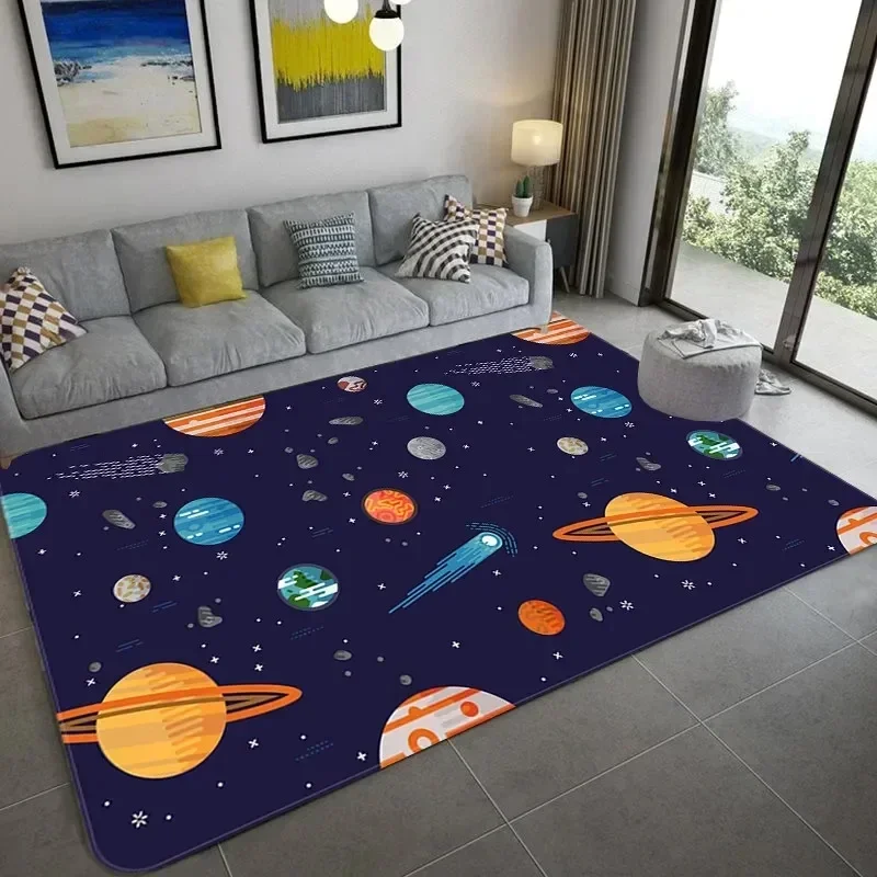 Alfombra de astronauta espacial de dibujos animados, alfombra del universo galaxia, planeta cohete, decoración de dormitorio para niños, alfombra para el suelo, felpudo para el hogar y el baño