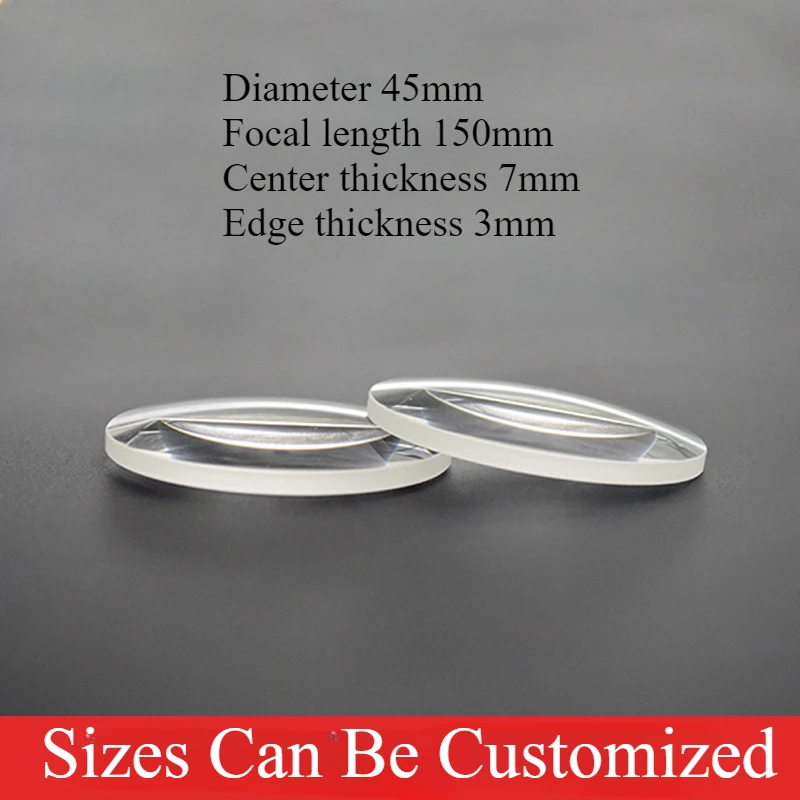 K9 Glass Biconvex Lens 45mm Diameter 150mm Focal Length - Light Focusing & Imaging, Optical Experiment Magnifier