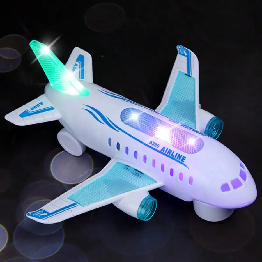 Interactive Electric Airplane Toy with LED Lights & Sounds, Battery Operated White Plastic Plane Toy, Educational Play for Kids Ages 3+, Preschool Toddler Toy, Ideal Birthday Holiday Gift, Batteries Not Included