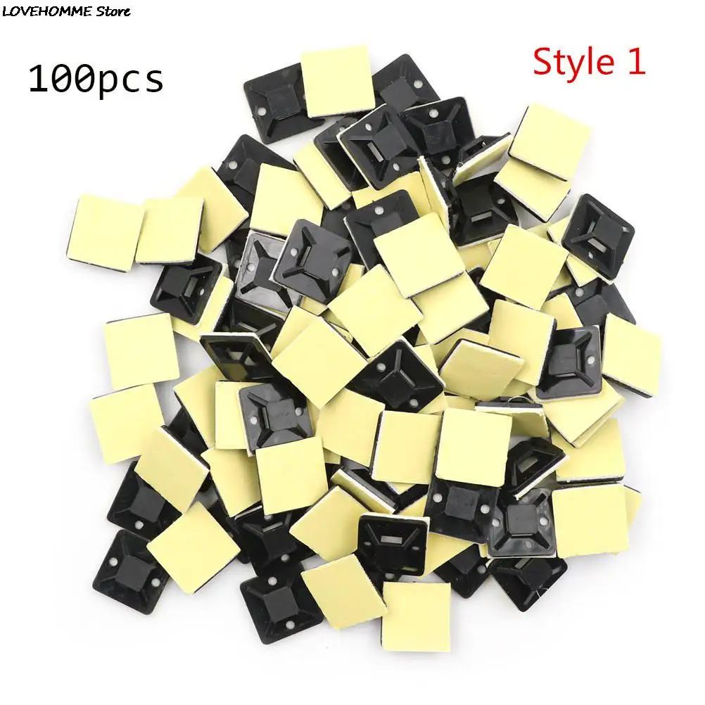 100Pcs Self Adhesive Stick-on Mounts For Cable Ties / Routing Looms Wire & Cable Base Clamps Clip