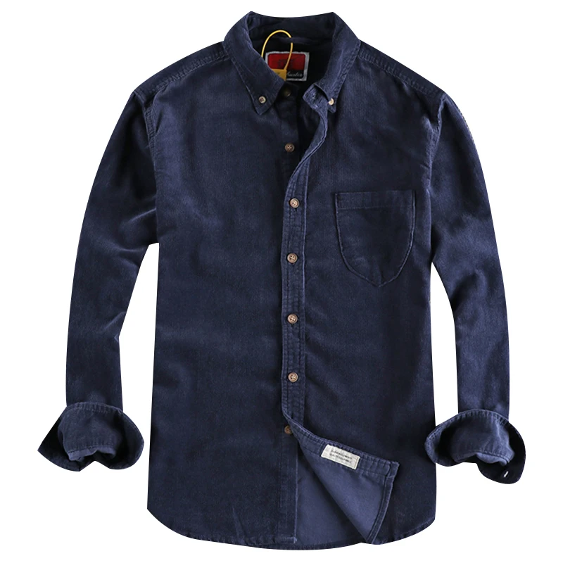 Chemise Cargo en velours côtelé pour homme, style rétro américain, couleur unie, en pur coton, manches longues, poche, chemisiers décontractés,