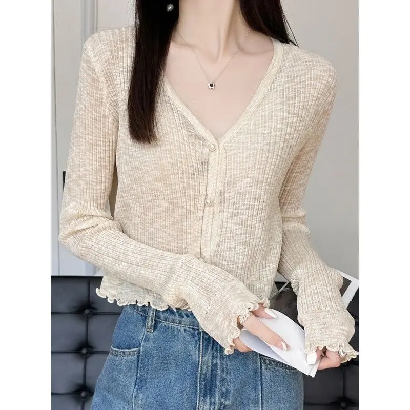 Women\'s Clothing Sweaters Jumpers Cardigan Buttons Solid Color Long Sleeve V-neck Office Lady Simplicity Elegant Trend All-match