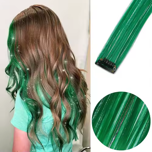 Clip in Hair Extensions Colored Party Highlights 22 inches 6pcs/pack Multi-colors Straight Hair Synthetic Hairpieces Royal Blue - Image 26