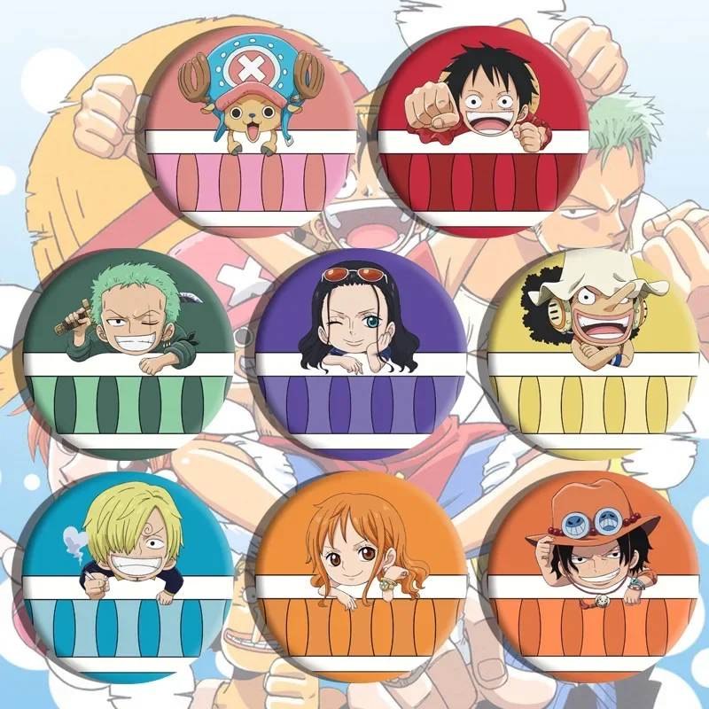 Cartoon Brooch One Piece Luffy Zoro Nami Usopp Chopper New Anime Peripheral Children\'s Tinplate Badge Bag Pendant Birthday Gift