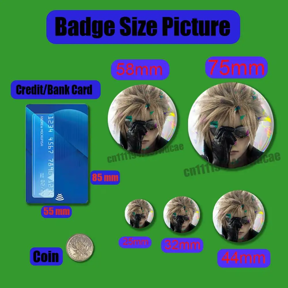 For Final Fantasy Cloud Strife FF7 Badge Case Custom Pin Insignia Emblem Round 25mm Brooch Button Laser Cover