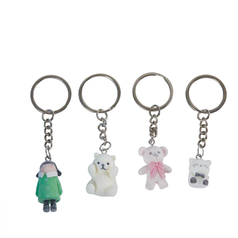 LLavero de oso Flocado de dibujos animados en 3D, llavero de oso, llaveros de animales, regalos de recuerdo para mujeres y hombres, llaves de coche, joyería DIY, 1PC