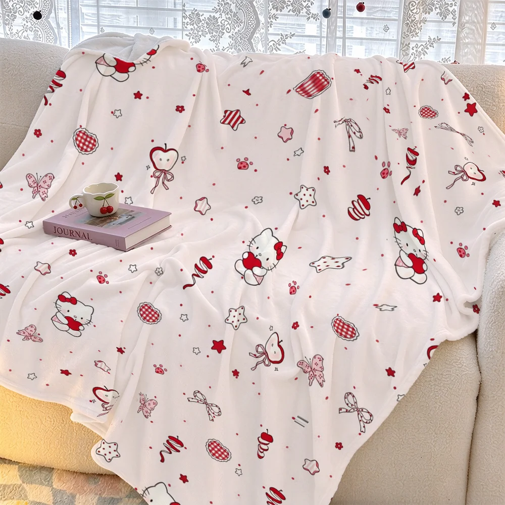 Cute Flannel Blanket Hello Kitty Pattern Soft Fleece Throw Blanket Sofa Cover for Car Camping Baby Bedding Winter