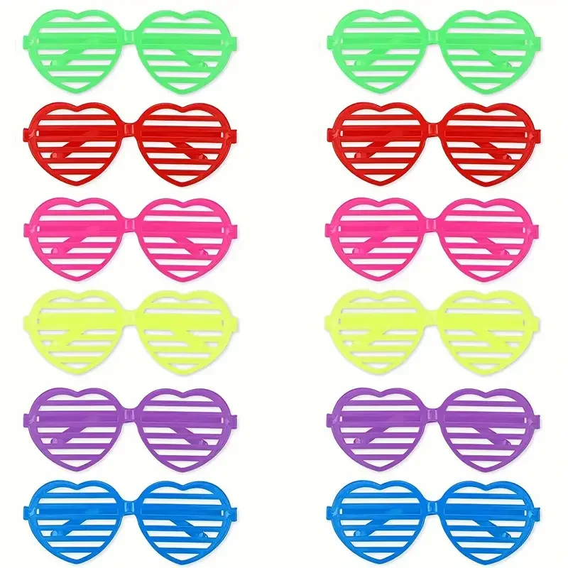 6pcs Neon Color Shutter Shadeds Glasses Vintage Plastic Heart Shades Sunglasses for 80s 90s Retro Party Favors Birthday Decor