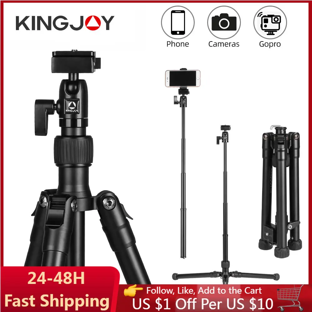 KINGJOY Lightweight Phone Stand Holder Camera Tripod Aluminum Alloy Tripode Mobile iPhone Tripe Selfie Stick for SLR DSLR Travel