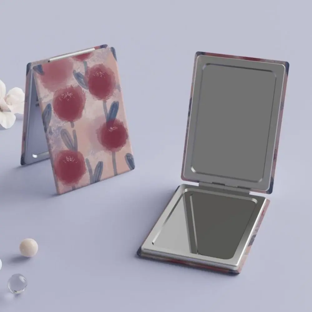 PU opvouwbare make-upspiegel High Definition dubbelzijdig opvouwbare cosmetische spiegel Tulp Blue Rose Rechthoekige zakspiegel Reizen