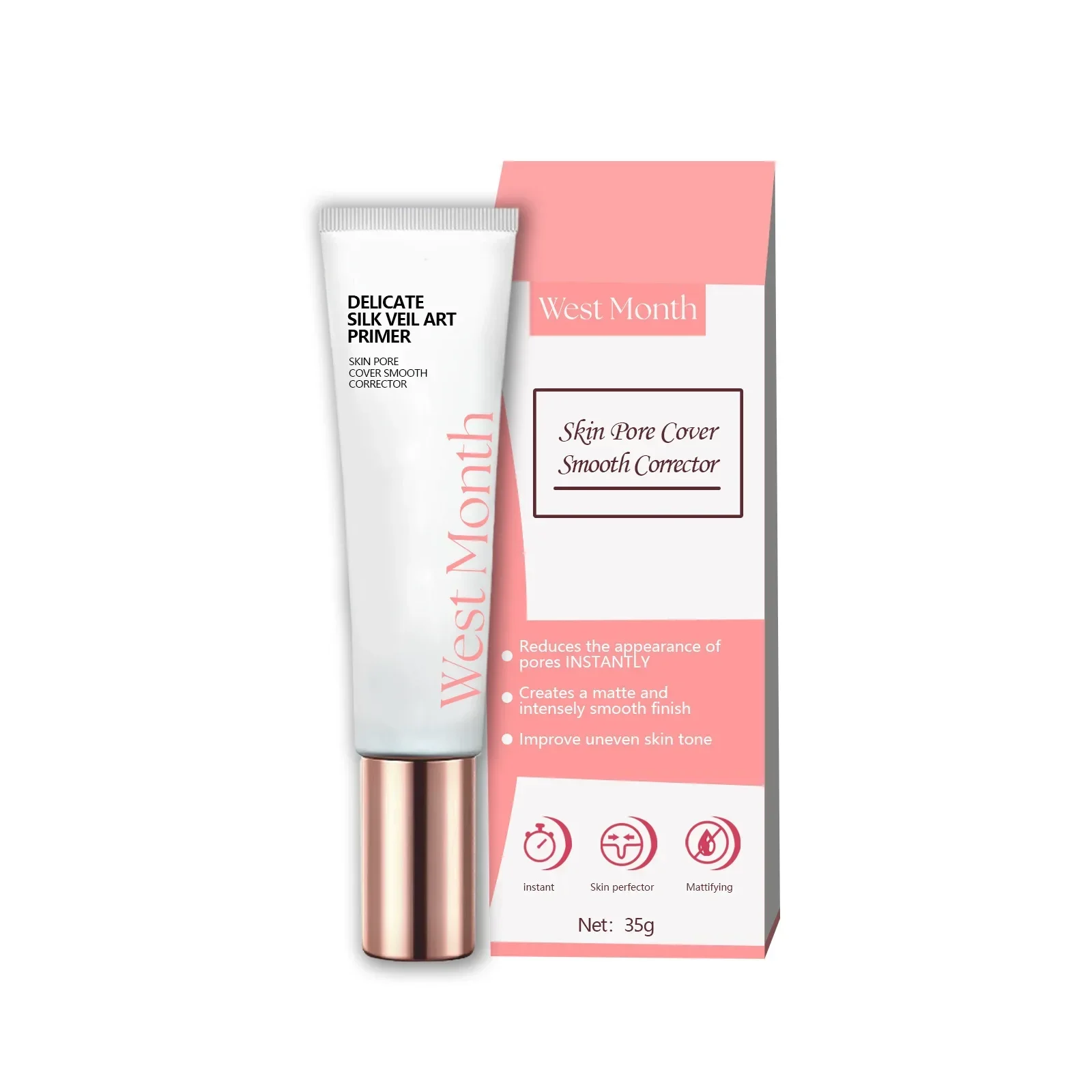 35g West&Month Invisible Pore Primer Cream - odświeżający, nawilżający i ukrywający krem na równomierny krem izolujący odcień skóry